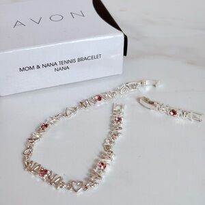 Avon Nana Name Tennis Bracelet Pink Rhinestone Hearts Silver NIB 7” + 1” Ext